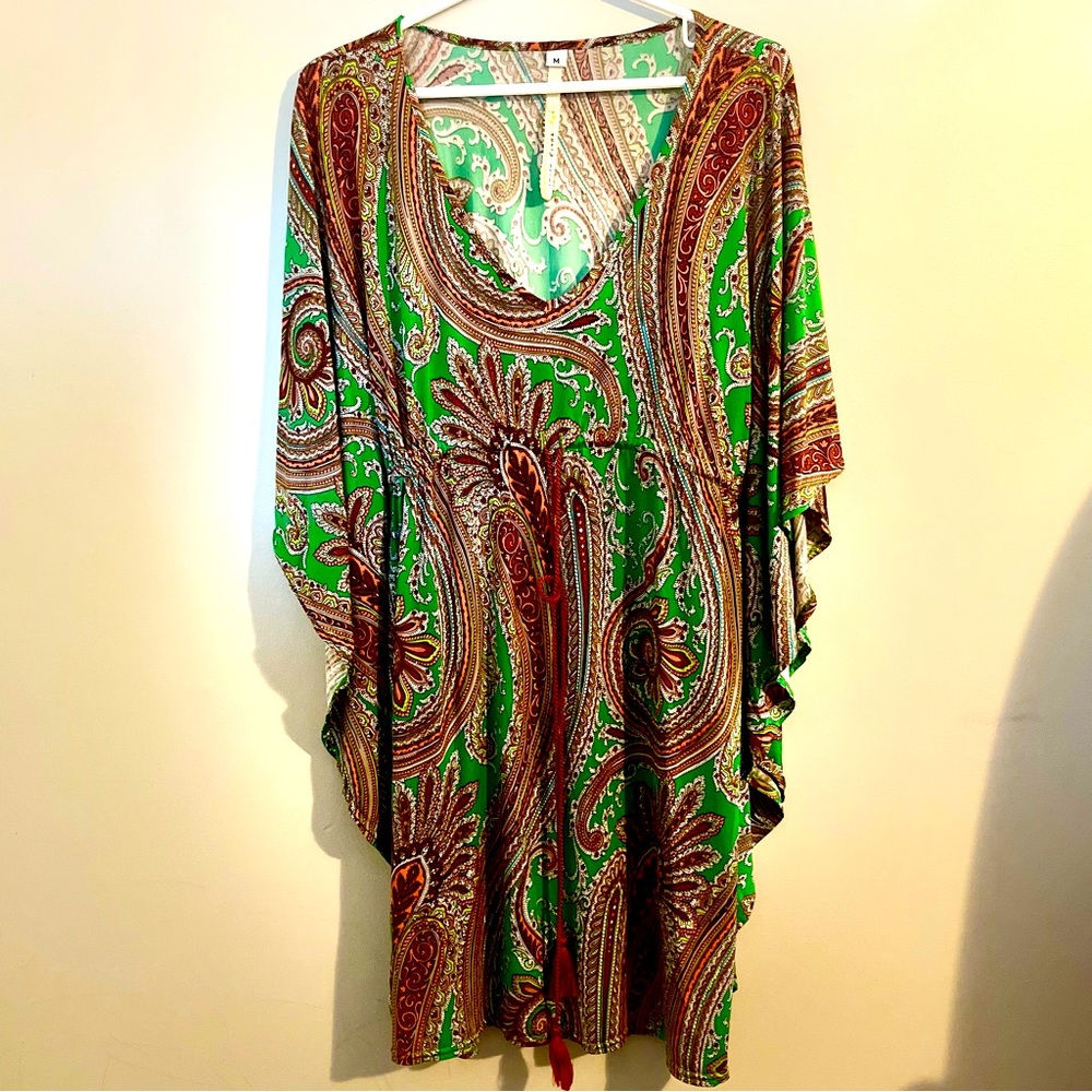 Uncle Frank batwing asymmetrical dress womens medium Aztec print front tie